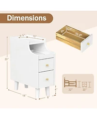 Sugift Set of 2 Solid Wood Night Side Tables with Pull-out Tray and 2 Storage Drawers