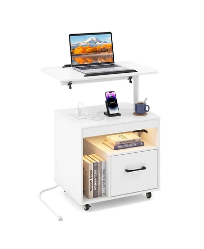 Sugift Led Nightstand with 2 Power Outlets Usb and Type-c Port Modern Bedside Table with Flip Top
