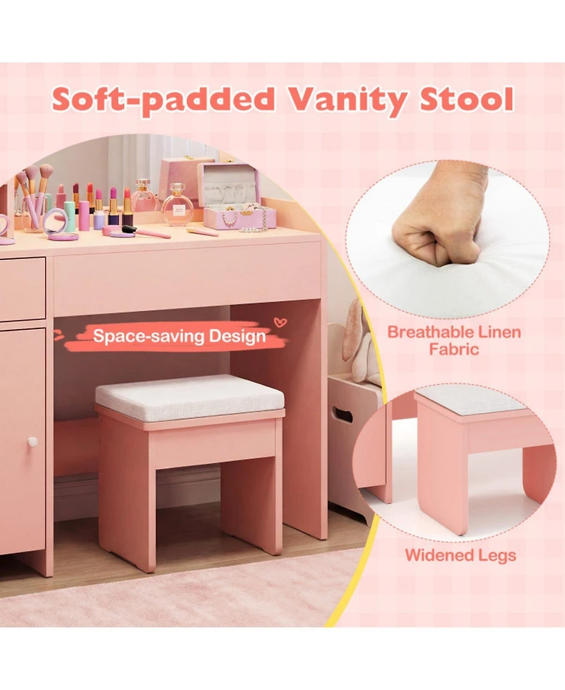 Sugift Kids Vanity Desk with Mirror and Lights Princess Pretend Play Dressing Table