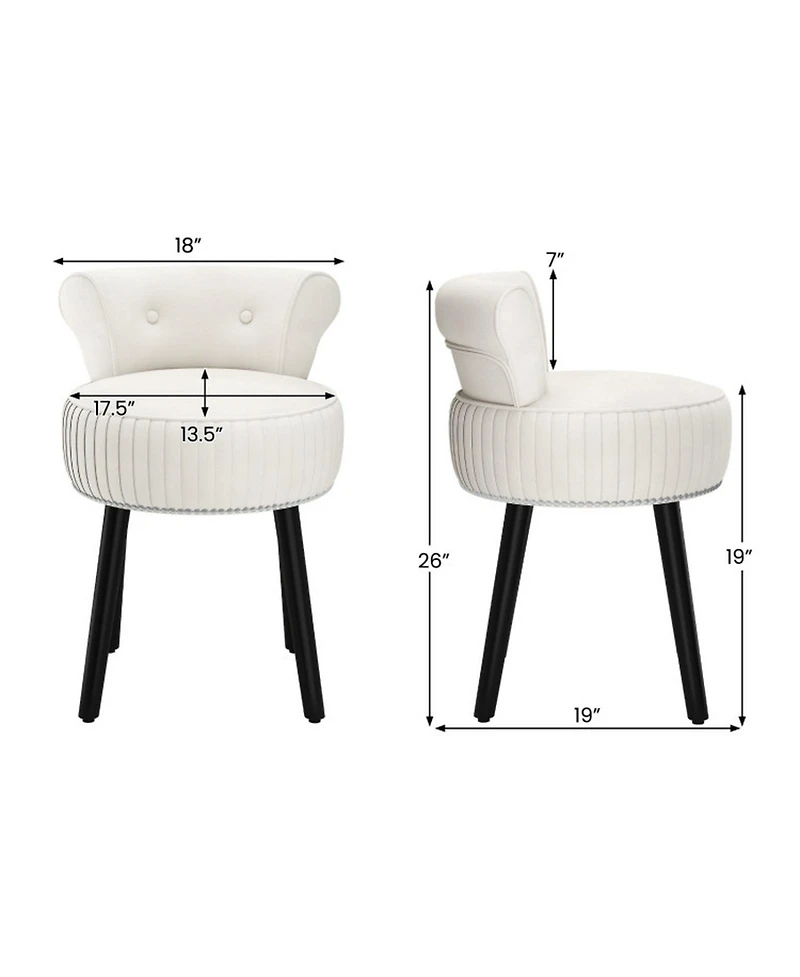 Sugift Velvet Vanity Chair Upholstered Stool with Tufted Low Back and Solid Wood Legs