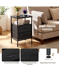 Sugift 24.5 in Modern Nightstand with Charging Station and 2 Fabric Drawers