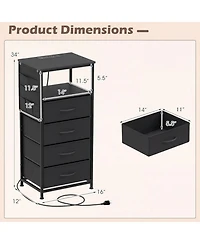 Sugift 34in Modern Nightstand with Charging Station 4 Drawer Bedside Table
