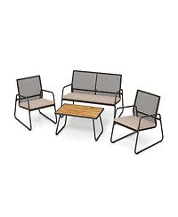 Sugift 4-Piece Patio Furniture Set with Acacia Wood Table and Zippered Cushions