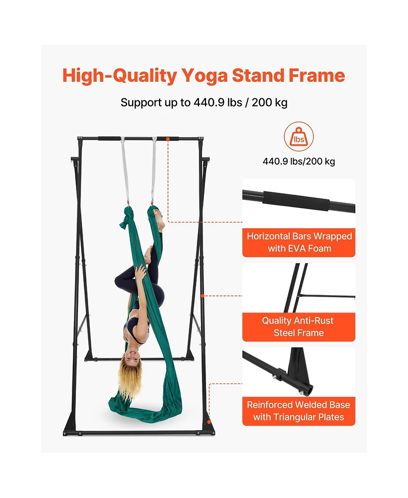Hongge Foldable Aerial Yoga Stand Frame with 6.6-Yard Hammock