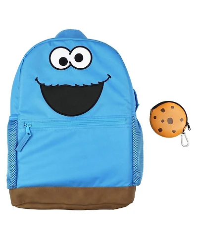 Sesame Street Backpack Cookie Monster 16 Inch Book Bag with Keychain Cookie Pouch