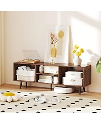 Sugift 47.5in Tv Stand for 55-Inch Tv with 2 Side Compartments 2-Tier Shelf and Metal Legs