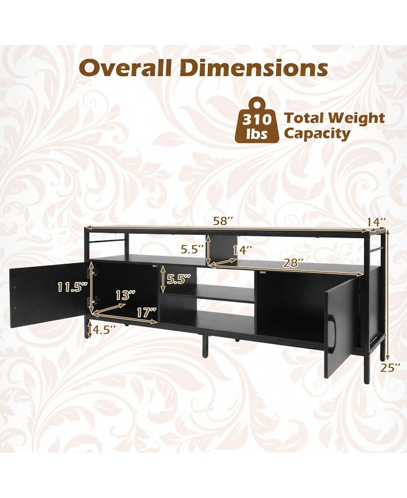 Sugift 58 in Industrial Tv Stand with 2 Cabinets and Adjustable Shelf for TVs up to 65 in