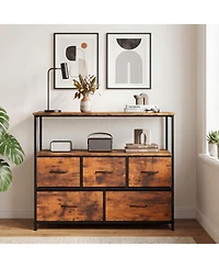 Sugift Tv Stand Dresser for 45 in Tv with 5 Fabric Drawers Entertainment Center
