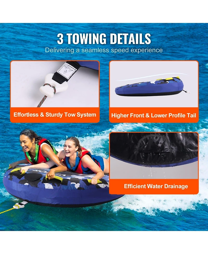 Hongge 51.8 in Round Inflatable Water Sport Towable Tube for 2 Riders
