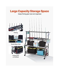 Hongge Mobile 15-Rod Fishing Rod Holder Rack Cart with Wheels
