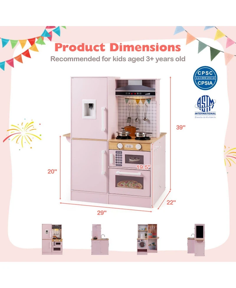 Sugift Double-Sided Play Kitchen with Water Dispenser and Range Hood, Ages 3+