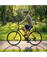 Sugift 700C Adult Hybrid Bike with 18-Speed Drivetrain and Phone Holder