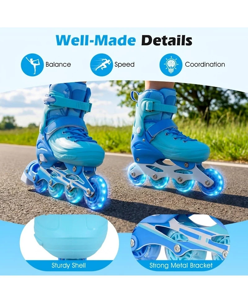 Sugift 4-Size Adjustable Light-Up Inline Skates for Toddlers Ages 5-7