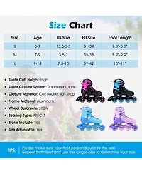 Sugift 4-Size Adjustable Light-Up Kids Inline Skates for Ages 9-14