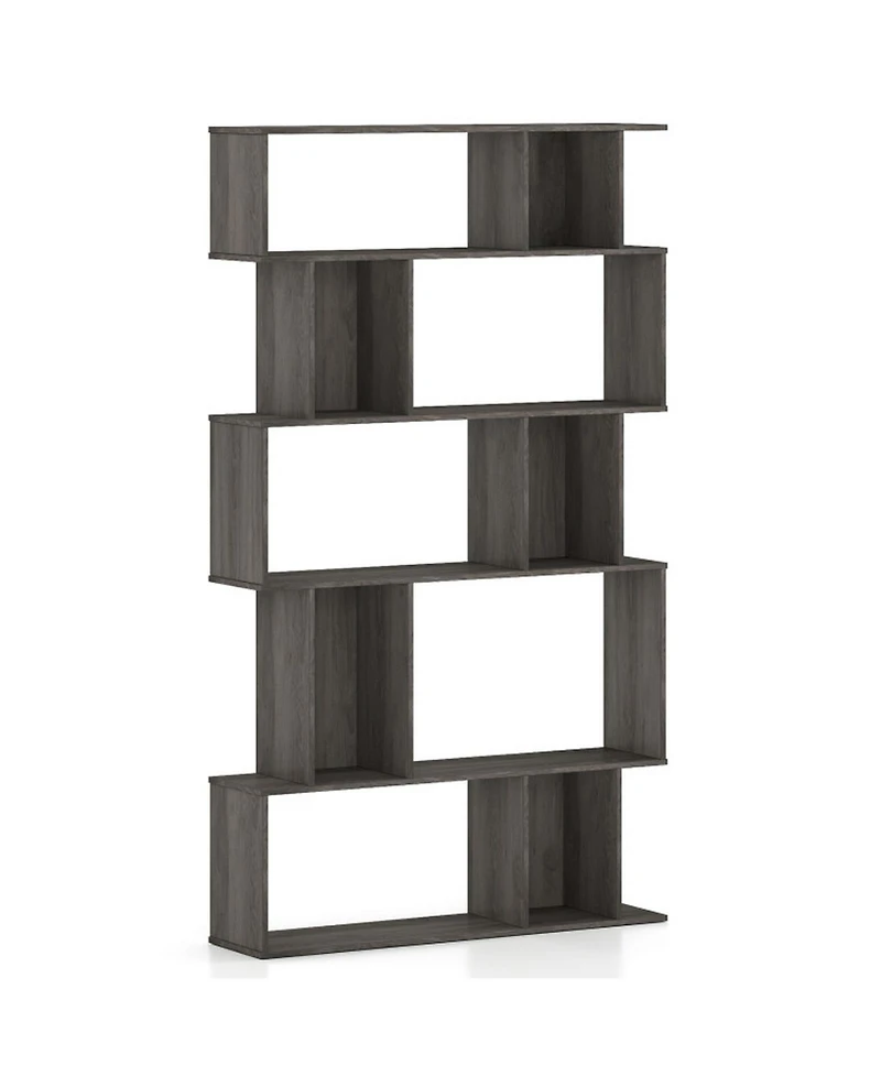 Sugift 5-Tier Geometric Bookshelf Set of 2 with Open and Closed
