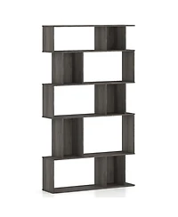 Sugift 5-Tier Geometric Bookshelf Set of 2 with Open and Closed