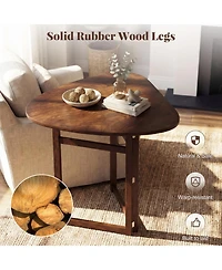 Sugift Foldable Triangular Dining Table for 2 with Solid Rubber Wood Legs