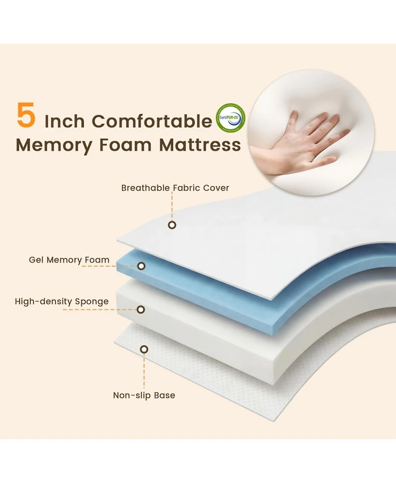 Sugift Twin Size Folding Rollaway Bed with 5-Inch Memory Foam Mattress and Metal Frame