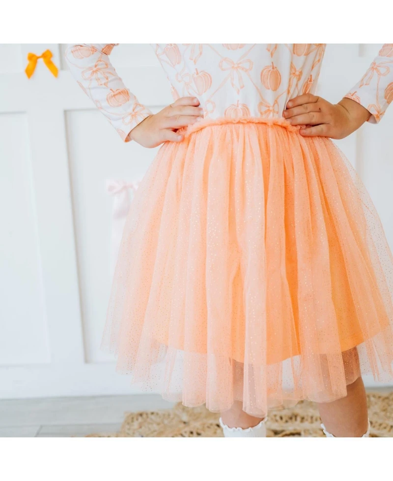 Sweet Wink Toddler Girls Pumpkin Bow Trellis Long Sleeve Tutu Dress
