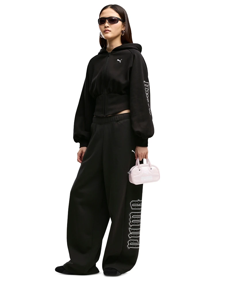 Puma Women's Street Glam Bedazzled Balloon-Sleeve Full-Zip Hoodie