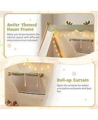 Sugift Twin Size House Floor Wood Bed with Removable Canopy Tent