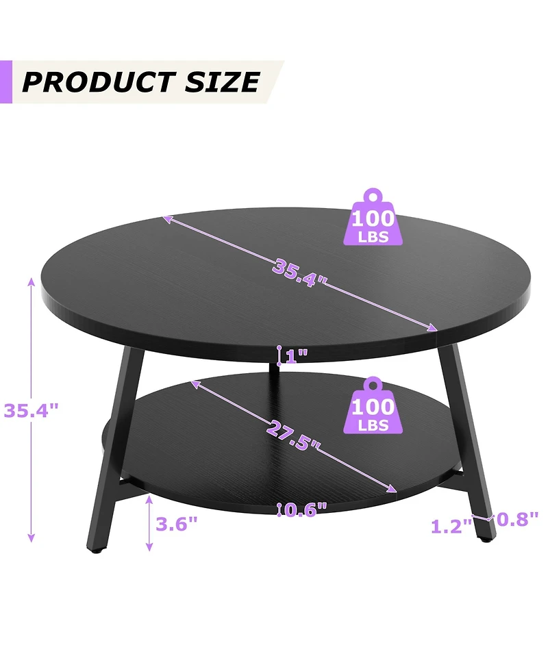Aheaplus 2-Tier Large Modern Wood Circle Coffee Tables for Living Room