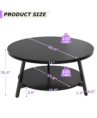 Aheaplus 2-Tier Large Modern Wood Circle Coffee Tables for Living Room