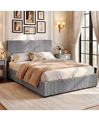 Sugift Queen Size Lift-Up Storage Bed with Upholstered Headboard and Slat Support