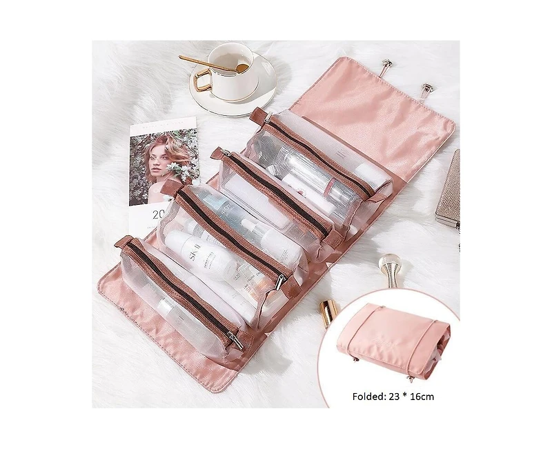 Mountaintop Travel Toiletry Bag Makeup Cosmetic Bag 4-in-1 Roll-Up Make Up Storage Organizer With 4 Zipper Pouches