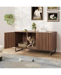 Vabches Double Room Large Cat Cabinet, Litter Box Furniture Hidden with Scratch Pad