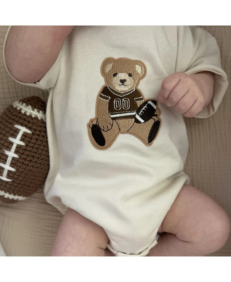 Sweet Wink Baby Boys Teddy Bear Patch Short Sleeve Romper