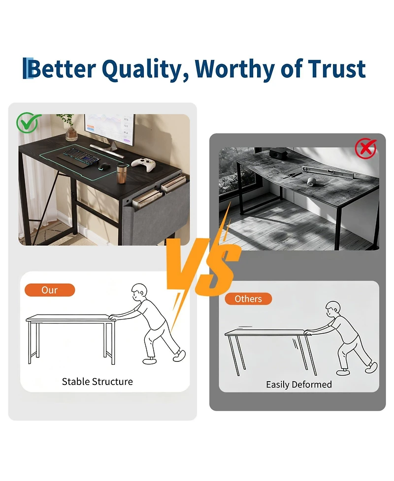 homfan 31.5 Folding Computer Desk with Storage Bag and Hook, Space-Saving Gaming Table
