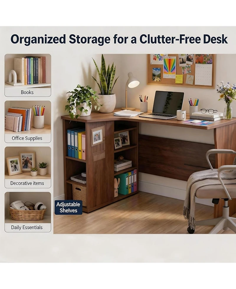 homfan L Shaped Desk with Storage Shelves, Reversible Small Corner Desk for Small Spaces, Compact Home Office Desk for Writing, Study, Gaming