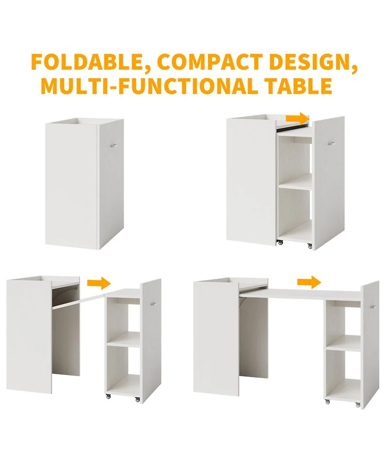 homfan Folding Computer Desk with Storage Shelves, Extendable Table with Drop-Leaf for Small Spaces, Home Office, Gaming, Bedroom
