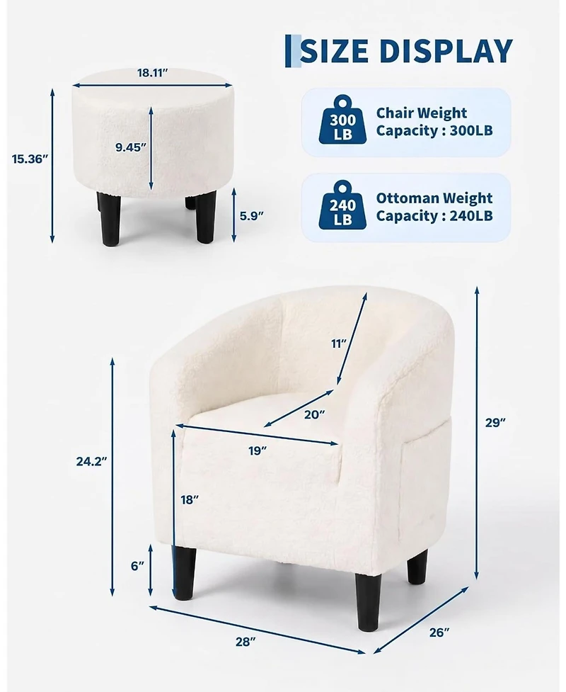 homfan Boucle Barrel Accent Chair with Ottoman