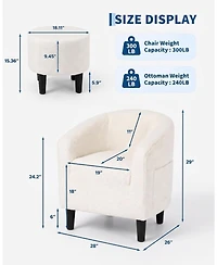 homfan Boucle Barrel Accent Chair with Ottoman