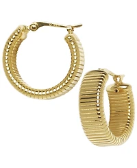 Macy's Sculptured Flat Multi-Ribbed Hoop Earrings in 14k Yellow Gold