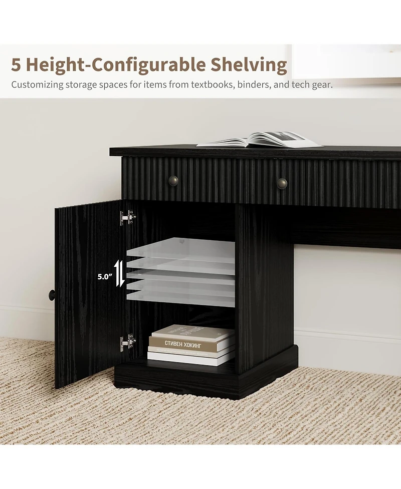 homfan 60" Office Desk – Fluted Wood Executive Desk with File Drawers and Charging Station, Computer Desk for Home Office