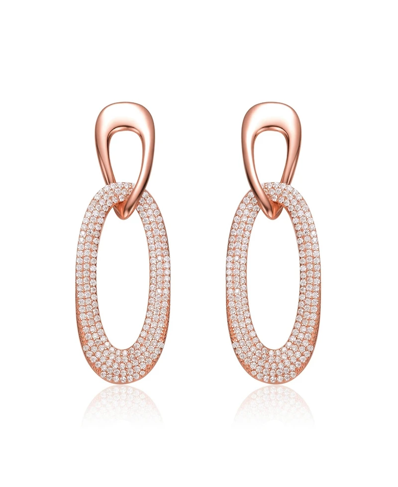 18k Rose Gold Plated with Cubic Zirconia Raindrop Dangle Earrings in Sterling Silver