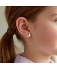 GiGiGirl 14k Gold Plated with Pink Cubic Zirconia Butterfly Stud Earrings