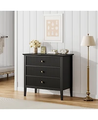 homfan Modern 3-Drawer Storage Chests, Grooved Panel Cabinets with Metallic Pull Handles, Freestanding Storage Furnishings for Bedroom, Living Room
