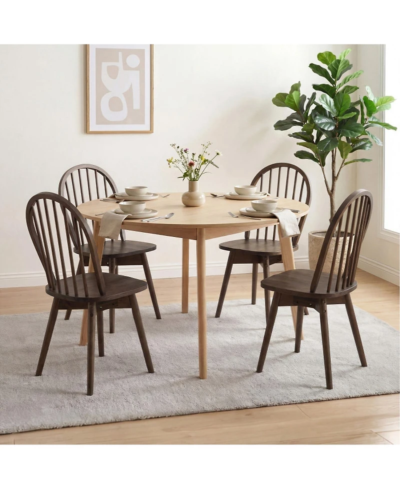Sugift Swivel Windsor Dining Chairs Set of 4 with Rubber Wood Frame