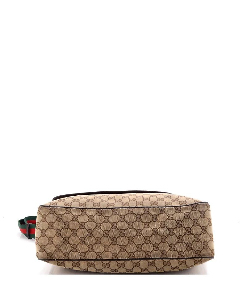 Pre-Owned Gucci Medium Web Strap Flap Messenger Gg Canvas