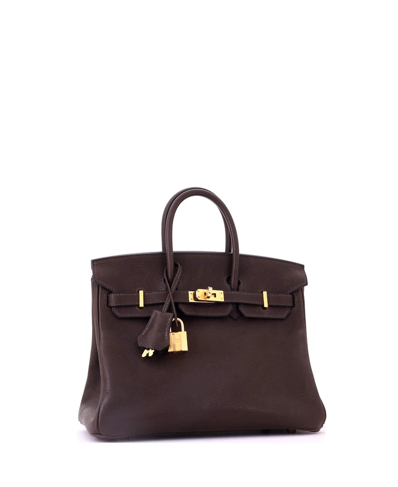 Pre-Owned Hermes Birkin 25 Handbag Brown Barenia Faubourg with Gold Hardware