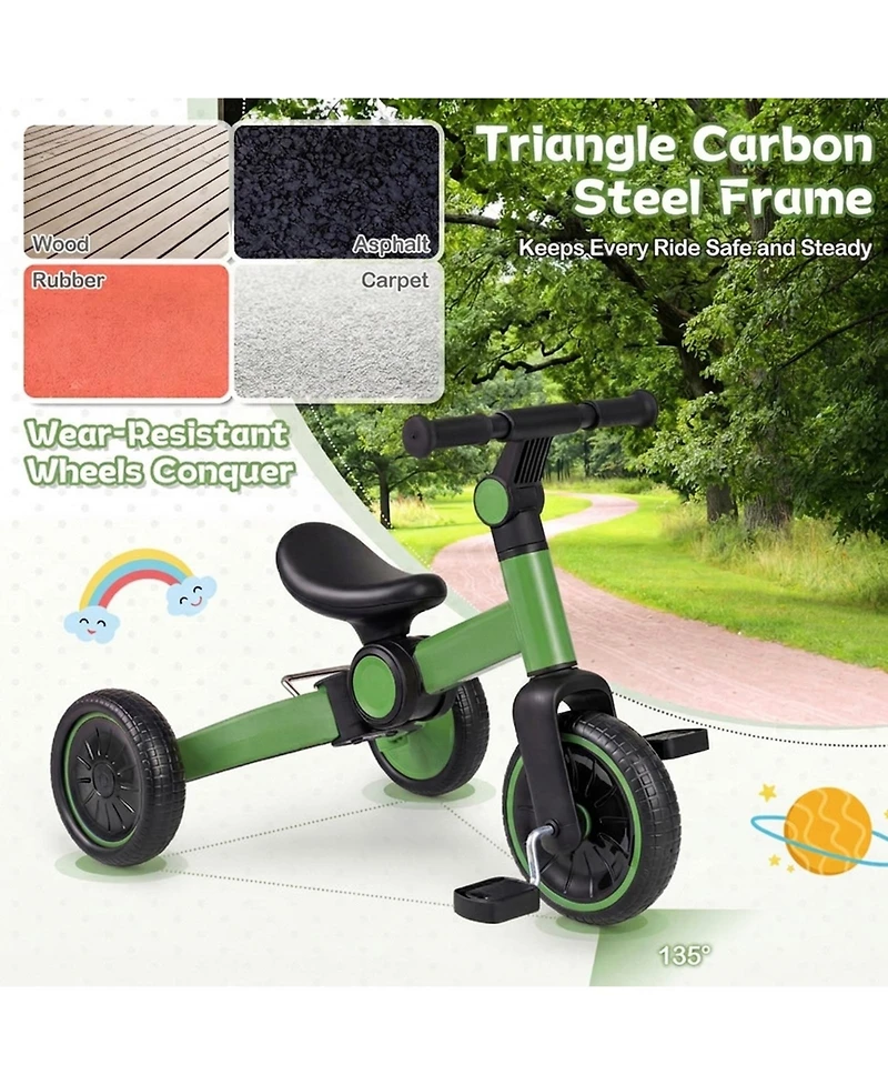 Sugift 5-In-1 Carbon Steel Foldable Balance Bike with Removable Pedals, Ages 2-4