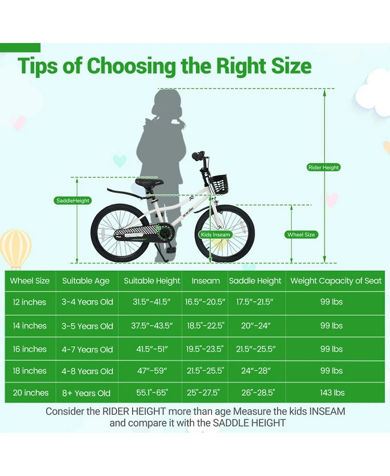 Sugift 20" Adjustable Kids Bike with Storage Basket, Ages 8+