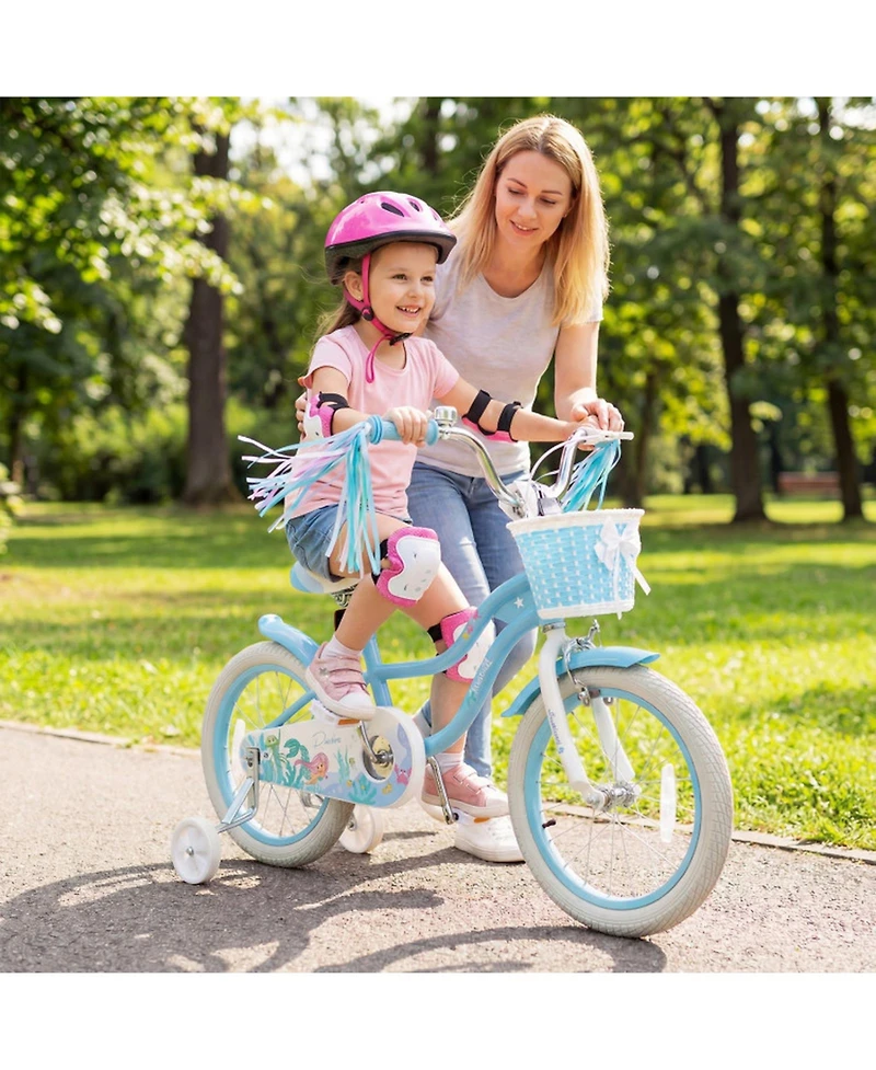 Sugift 16 in Mermaid Adjustable Kids' Bike with Training Wheels, Ages 3-7