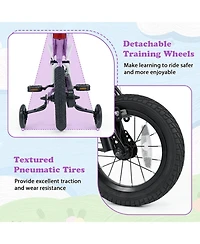 Sugift Kids' 12-Inch Motorcycle-Inspired Bike with Detachable Training Wheels, Ages 3-4