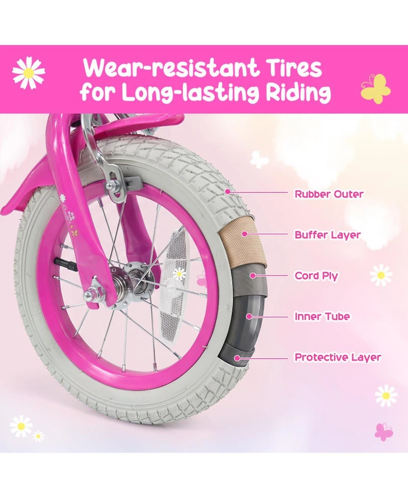 Sugift 12" Girls Bike with Front Bag and Streamers, Ages 3-4