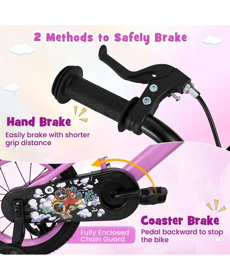 Sugift 14" Adjustable Kids' Bike with Removable Training Wheels, Ages 3-8